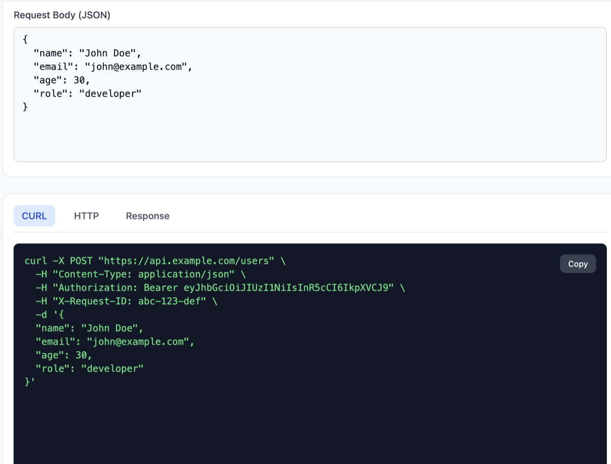 Generated CURL Command